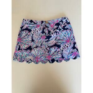 Lilly Pulitzer Colette Skort Deep Sea Navy Shells Bells Size 6 Scalloped Hem